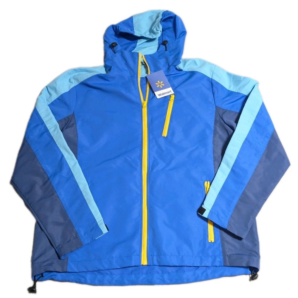 Walmart Spark Shop Rain Jacket Mens 2XL Blue Employee Logo Hooded NWT
